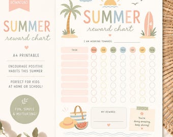 Summer Reward Chart Printable A4 | Kids Chore Chart PDF | Summer Routine Tracker | Behaviour Chart | Teacher & Parent Tool
