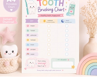 Zahnputz-Chart für Kinder | PDF für die tägliche Zahnpflege | A4 Belohnungstabelle | Morgen & Nacht Putzen Checkliste