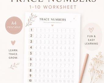 Trace Numbers 1-10 Worksheet Printable PDF | Number Tracing Activity | Preschool Math | Kindergarten Learning | Homeschool Printable
