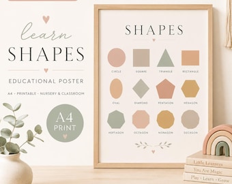 Shapes Poster Printable | Neutral Nursery Wall Art | Montessori Shapes Chart | Educational Classroom Decor | Homeschool Learning Print
