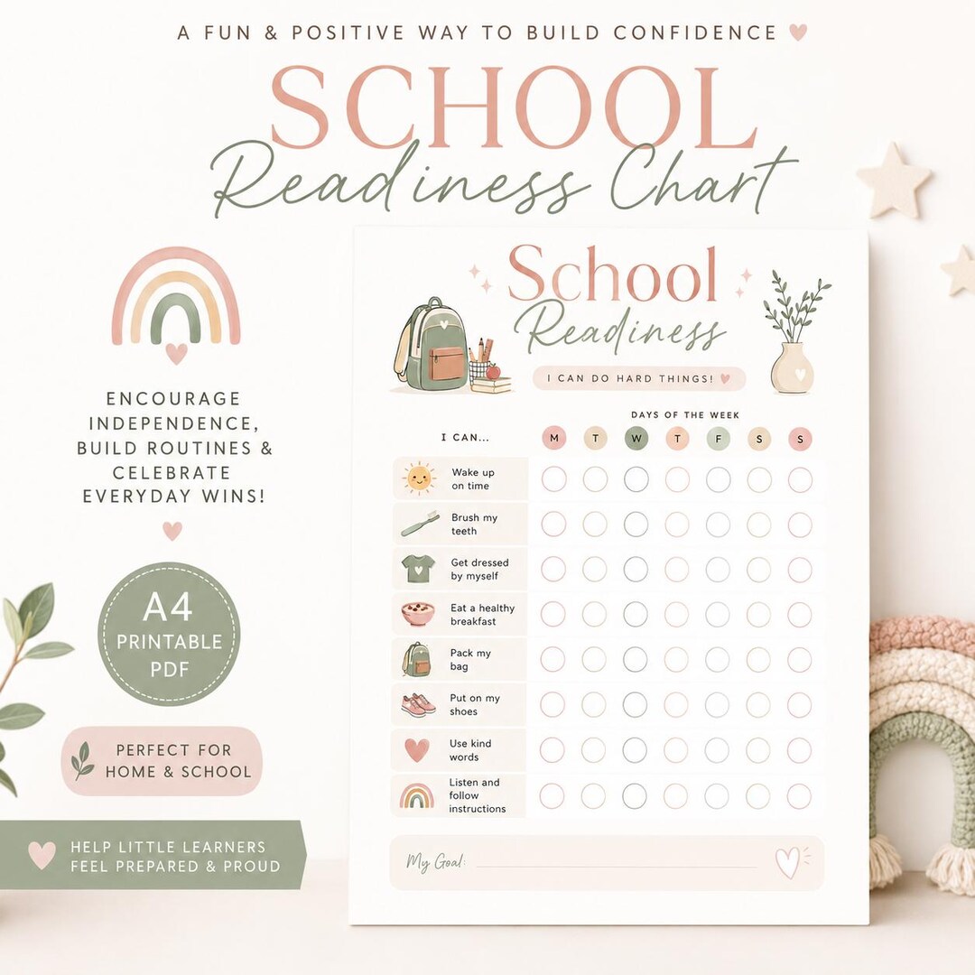 School Readiness Chart for Kids | Printable School Routine Independence ...