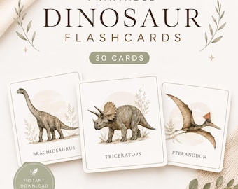 Dinosaur Flashcards Printable PDF | 30 Dinosaur Cards | Montessori Learning Activity | Homeschool Resource | Preschool Science
