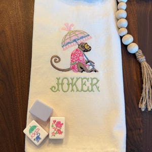 Mahjong Joker Kitchen Towel | Embroidered Cotton Hand Towel