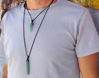 Colgante de punta de cristal de aventurina verde, collar de hombre con cordón ajustable, joyería de piedras preciosas naturales, regalos de papá de su hija