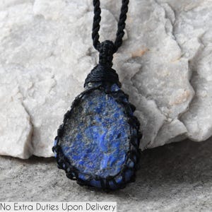 Large Natural Lapis Lazuli Necklace for Men / Women, Raw Gemstone Jewelry, Blue Crystal Pendant, Unique Gifts for Him & Her
