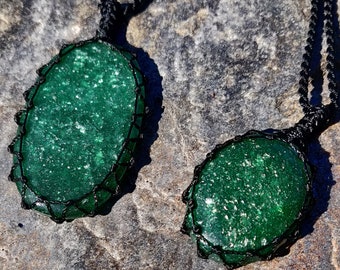 Collar de aventurina verde oscuro con mica brillante, colgante de piedra protectora EMF, joyería del zodíaco del cáncer, collar de riqueza y buena suerte, regalos para hombres