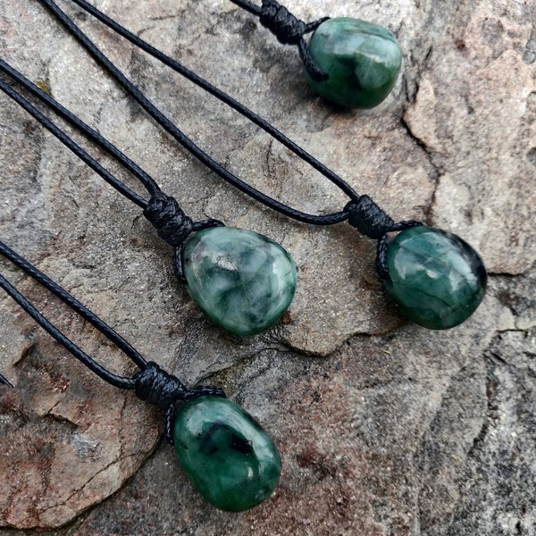 Genuine Emerald Necklace for Men, Green Stone Pendant, Prosperity Jewelry, May Birthstone, Birthday Gifts for Husband