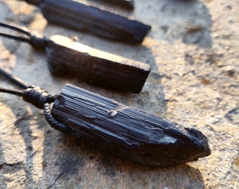 Black Tourmaline Necklace for Protection & Grounding, Black Stone Necklace, Raw Crystal Jewelry, Viking Gifts for Him, Unique Men's Pendant