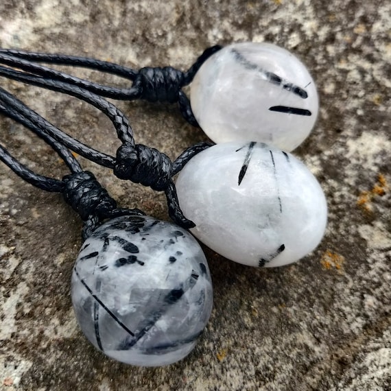 Tourmalinated Quartz Necklace for Men and Women Tourmalated