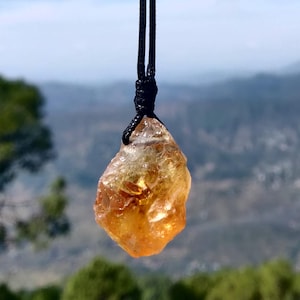 Large Raw Citrine Necklace, Natural Stone Pendant, November Birthstone Necklace, Women/ Men&#39;s Crystal Jewelry, Sagittarius Gift for Friend