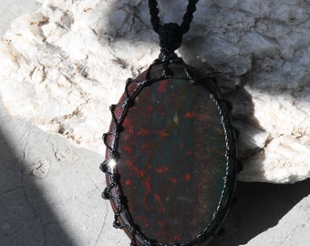 Large Bloodstone Necklace, Men's Pendant Necklace, Blood Stone Jewelry, Unique Birthday Gifts for Him, Protection Amulet