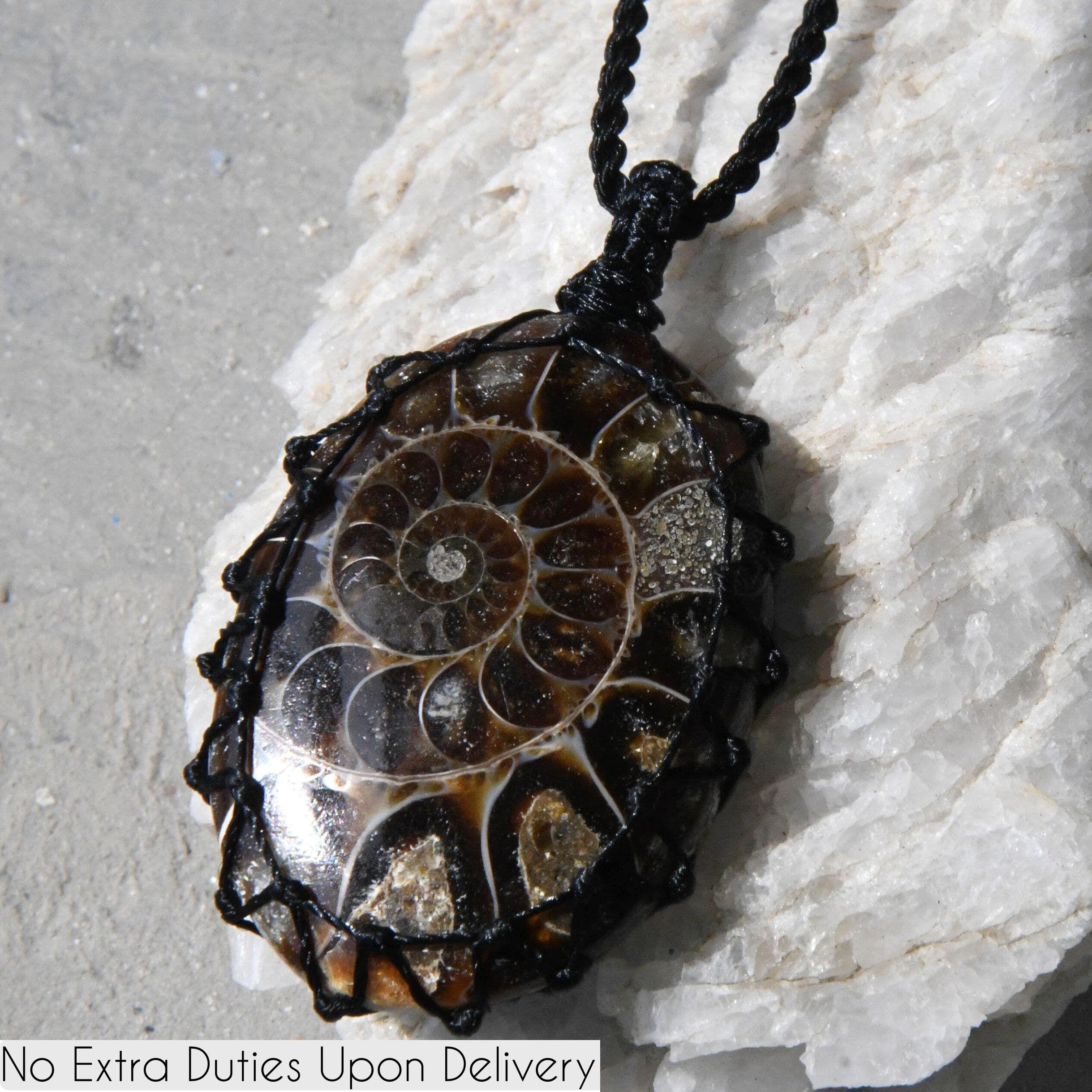 クリスタルスパイラルネックレス - アンモナイト化石ペンダント、自然 