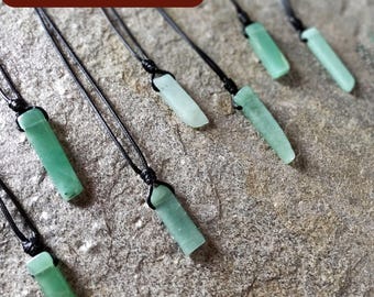 Green Aventurine Crystal Point Pendant, Men's Necklace with Adjustable Cord, Natural Gemstone Jewelry, Dad Gifts from Daughter