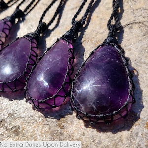 Collar de amatista morada, colgante de cristal protector de empatía, joyería de macramé, regalo para aliviar el estrés para hombres y mujeres.