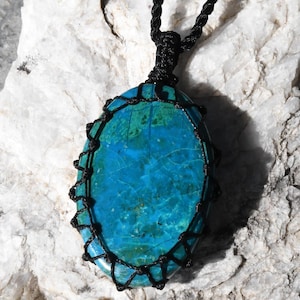 Chrysocolla Necklace, Natural Stone Pendant, Macrame Crystal Jewelry, Birthday Gift for Friend, Teacher Crystal- Meaningful Teacher Gifts
