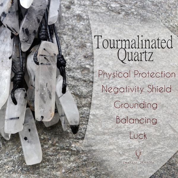 Raw Tourmalinated Quartz Pendant, Tourmalated Quartz - Black Tourmaline in Clear Quartz, Tourmaline Quartz Necklace, Good Luck Gifts