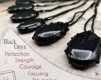 Large Black Onyx Necklace, Men's Black Necklace with Protection Amulet Stone Pendant, 7th Anniversary Gift for Husband, Leo Gifts