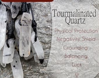 Raw Tourmalinated Quartz Pendant, Tourmalated Quartz - Black Tourmaline in Clear Quartz, Tourmaline Quartz Necklace, Good Luck Gifts