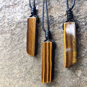 Tiger&#39;s Eye Pendant, Protection Crystal Jewelry, Natural Stone Necklace for Men, Tiger Eye Crystal Bar Necklace, Birthday Gift for Him