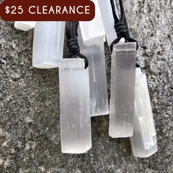 Raw Selenite Necklace, Witch Jewelry, Black and White Necklace, Selenite Stick Pendant, Raw Crystal Necklace, Spiritual Jewelry, Witchy Gift