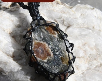 Raw Ocean Jasper Necklace, Natural Stone Pendant, Hippie Crystal Jewelry, Spiritual Gift for Friend, Druzy Necklace