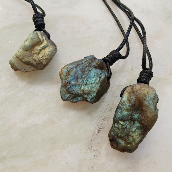 Raw Labradorite Necklace for Women and Men, Rough Crystal Jewelry, Large Stone Pendant, Witchy Gifts for Him /Her