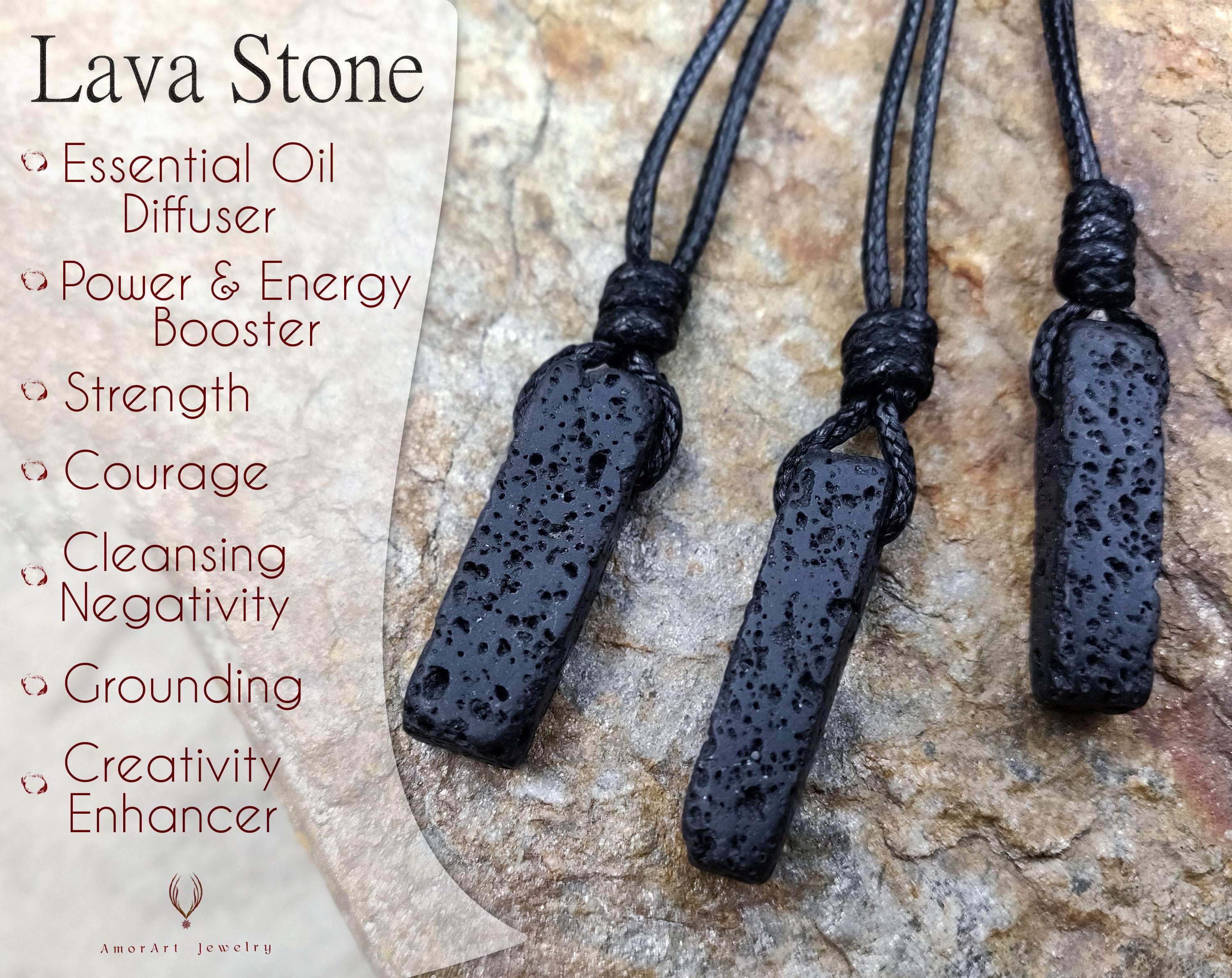 Black Lava Stone Necklace for Women and Men Layered Necklace | Etsy