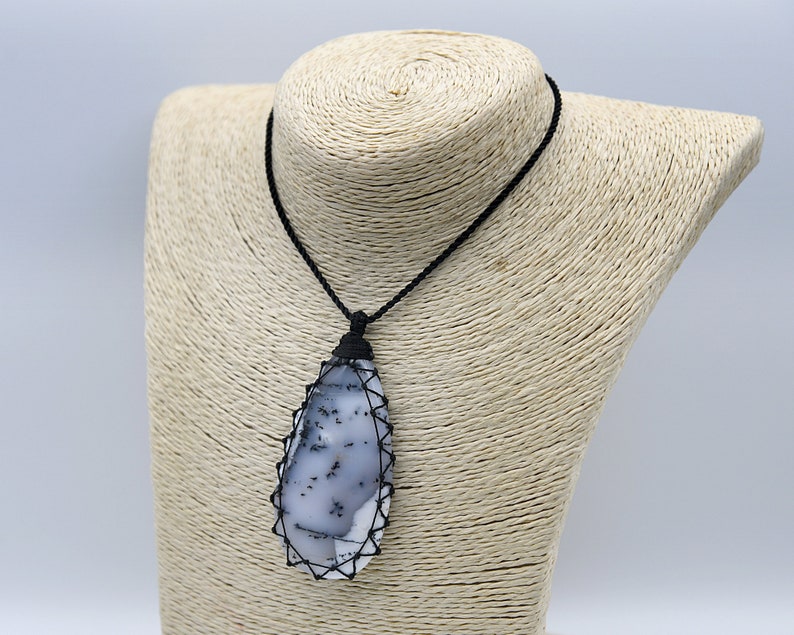 Dendritic Agate Jewelry for Women Rustic Gifts for Birthday White Pendant Necklace