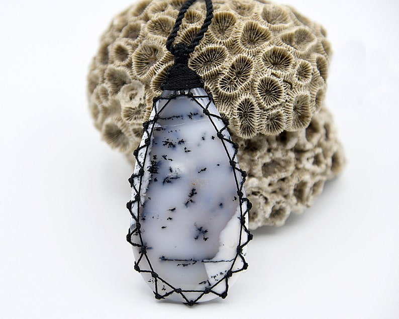 Dendritic Agate Jewelry for Women Rustic Gifts for Birthday White Pendant Necklace