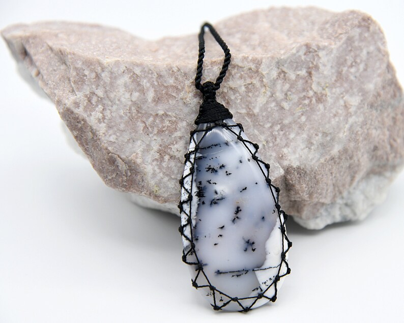 Dendritic Agate Jewelry for Women Rustic Gifts for Birthday White Pendant Necklace