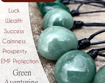 Green Aventurine Pendant, EMF Protector Necklace, Spiritual Jewelry, Good Luck Gift for Him / Her