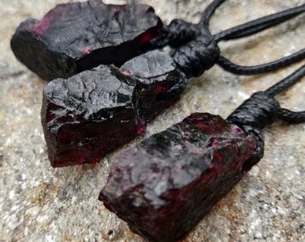Natural Garnet Necklace, Raw Garnet Crystal Pendant Necklace for Women and Men, January Birthstone Jewelry, Birthday Gifts for Her // Him