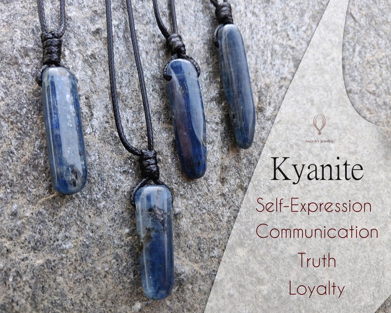 Kyanite Jewelry, Crystal Point Necklace, Blue Stone Pendant, Hippie Gifts 