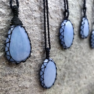 Angelite Pendant, Stress Relief Gift for Women or Men, Healing Crystal Necklace, Protection Talisman, Spiritual Jewelry