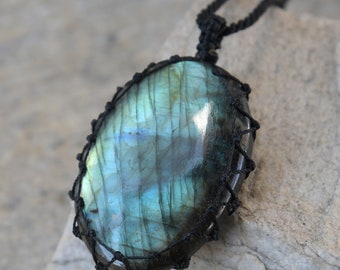 Unique Labradorite Necklace, Iridescent Natural Crystal Jewelry for Healing, Large Pendant, Birthday Gift for Her / Him