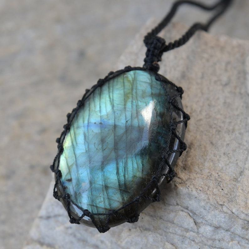 Unique Labradorite Necklace, Iridescent Natural Crystal Jewelry for Healing, Large Pendant, Birthday Gift for Her / Him image 1