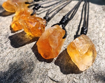 Adjustable Citrine Necklace for Men or Women, Raw Citrine Pendant, November Birthstone Jewelry, Prosperity & Good Luck Gifts