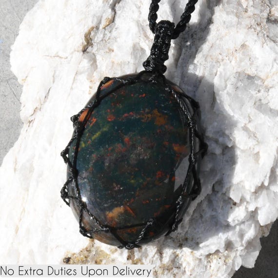 Large Bloodstone Necklace, Men's Pendant Necklace, Blood Stone Jewelry, Unique Birthday Gifts for Him, Protection Amulet