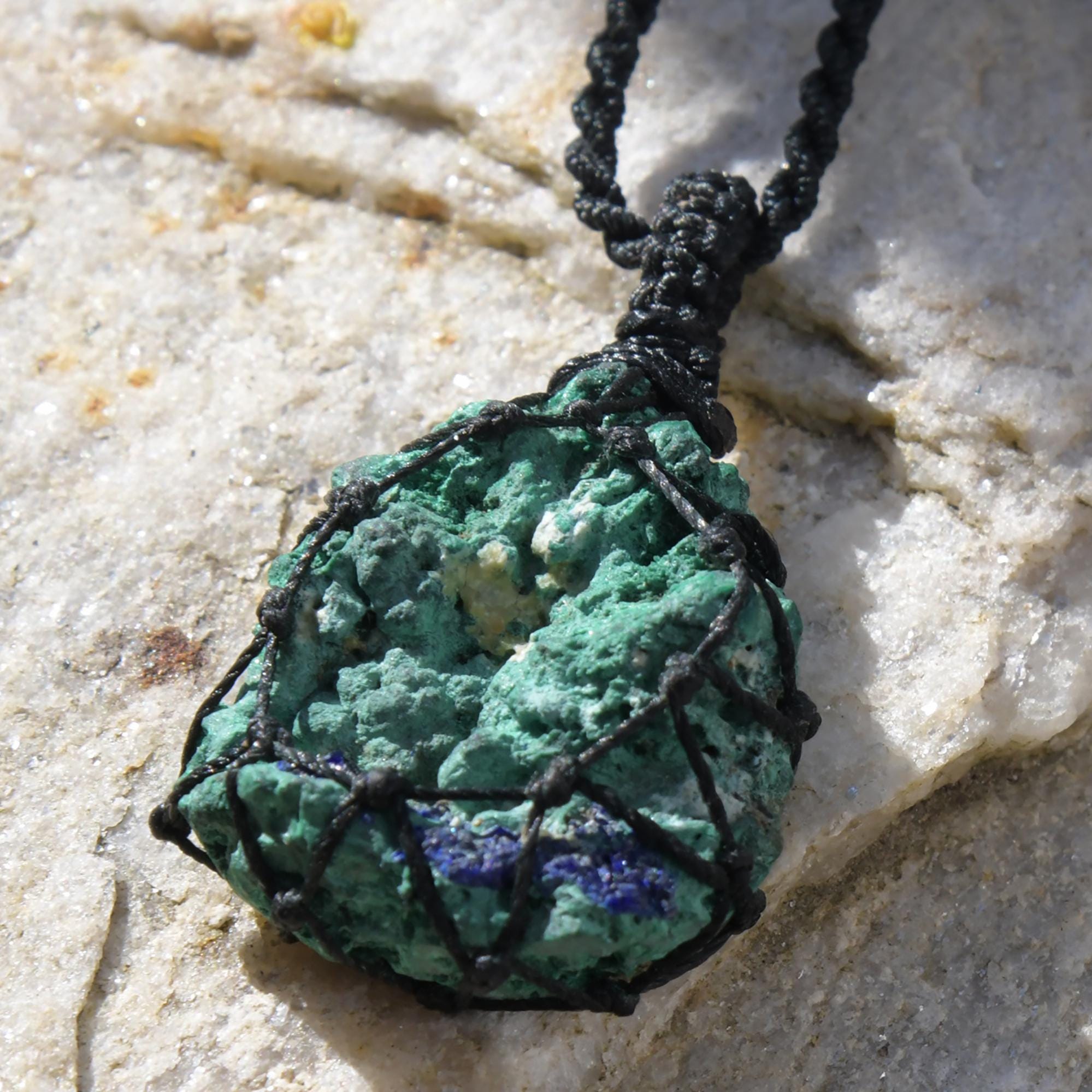 Natural Azurite Malachite Pendant, Raw Stone Necklace, Rough
