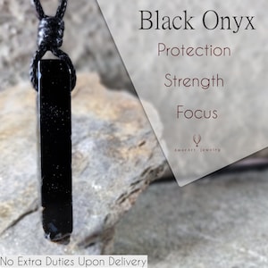 Black Onyx Necklace, Viking Jewelry, Men&#39;s Stone Pendant, Protection Amulet, Dad Gift for Birthday