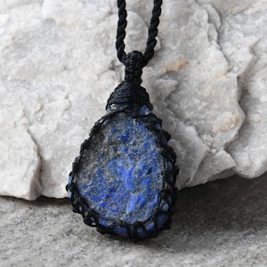 Large Natural Lapis Lazuli Necklace for Men / Women, Raw Gemstone Jewelry, Blue Crystal Pendant, Unique Gifts for Him & Her