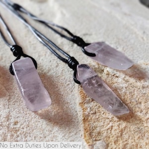Collar con colgante de cuarzo rosa natural para mujer, joyería bohemia, collar de cuarzo rosa suave, regalo ideal para tu novia.