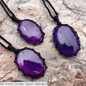 Collar de amatista en macramé, joya de protección para la empatía, regalo espiritual para mujeres y hombres, colgante de cristal curativo.