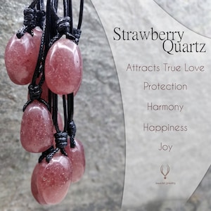 Natural Strawberry Quartz Necklace, Dark Pink Quartz Pendant, Genuine Gemstone Necklace for Women, Heart Chakra Jewelry, Love Crystal Gift