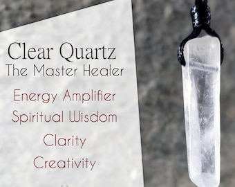 Crystal Clear Quartz Necklace, Energy Healing Jewelry, Raw Quartz Pendant, Metaphysical Gifts for Men