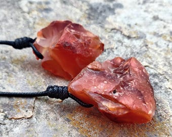 Natural Raw Carnelian Necklace, Confidence Crystal Pendant, Orange-Red Stone Necklace, Raw Gemstone Jewelry, Carnelian Crystal Necklace