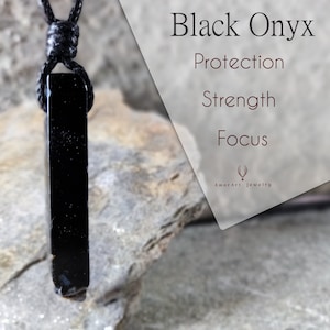 Zwarte onyx-ketting, Viking-sieraden, stenen herenhanger, beschermingsamulet, vadercadeau voor verjaardag