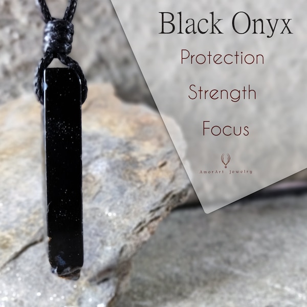 Black Onyx Necklace, Viking Jewelry, Men's Stone Pendant, Protection Amulet, Dad Gift for Birthday