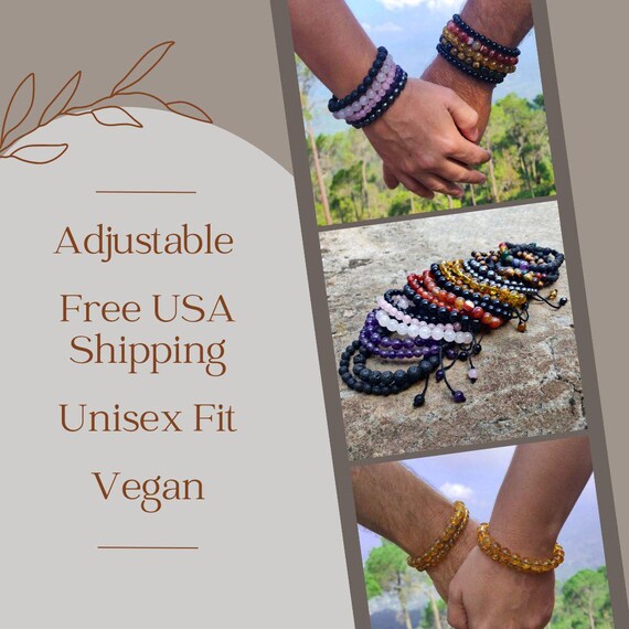 Bracciale Da Uomo Con Perline Di Lava, Nero Grigio, Ossidiana E - Foto 5