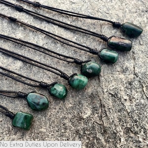 Genuine Emerald Necklace for Men, Green Stone Pendant, Prosperity Jewelry, May Birthstone, Birthday Gifts for Husband